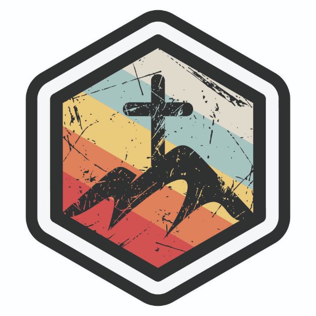 Picture of Sticker - Cross on Mountains Hexagon