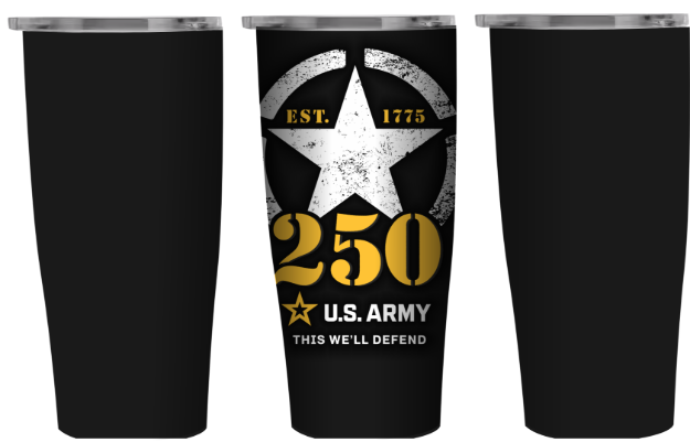 Picture of Army 250th Anniversary Design on 20oz Black Stainless Tumbler