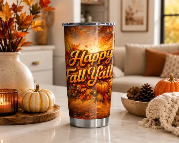Happy Fall Ya'll on 20oz Double Wall Stainless Tumbler