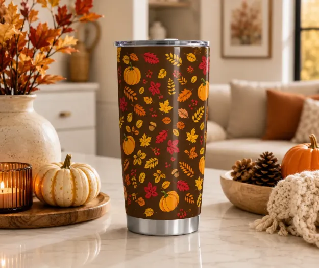 Fall Leaves on 20oz Double Wall Stainless Tumbler