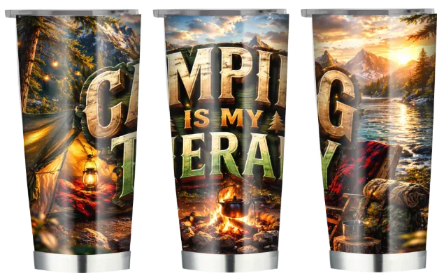 Camping is my Therapy on 20oz Double Wall Stainless Tumbler